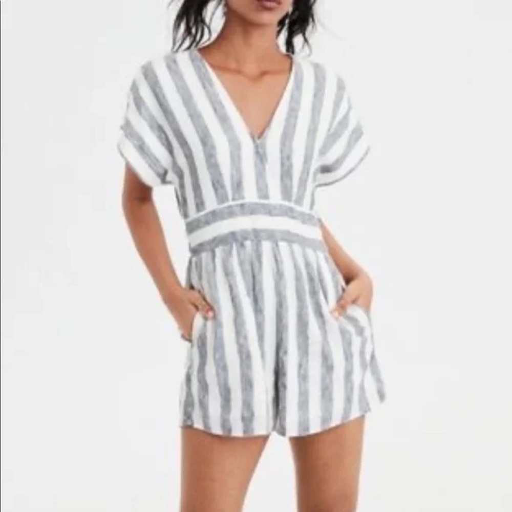 American Eagle Striped V-Neck Romper, size M